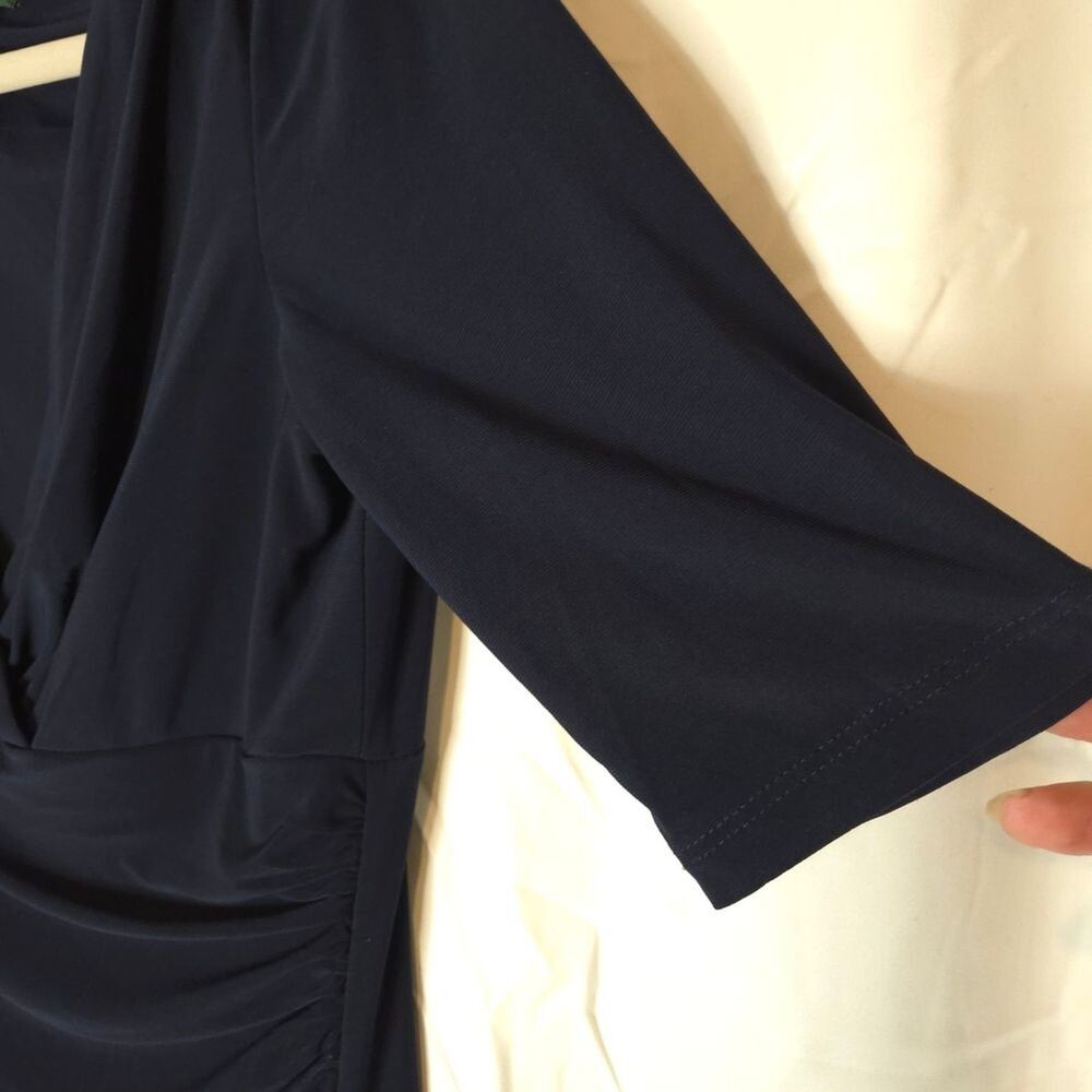 Lauren Ralph Lauren Dress Womens 6 Navy Faux Wrap Ruched Sheath Midi Career - Picture 4 of 10